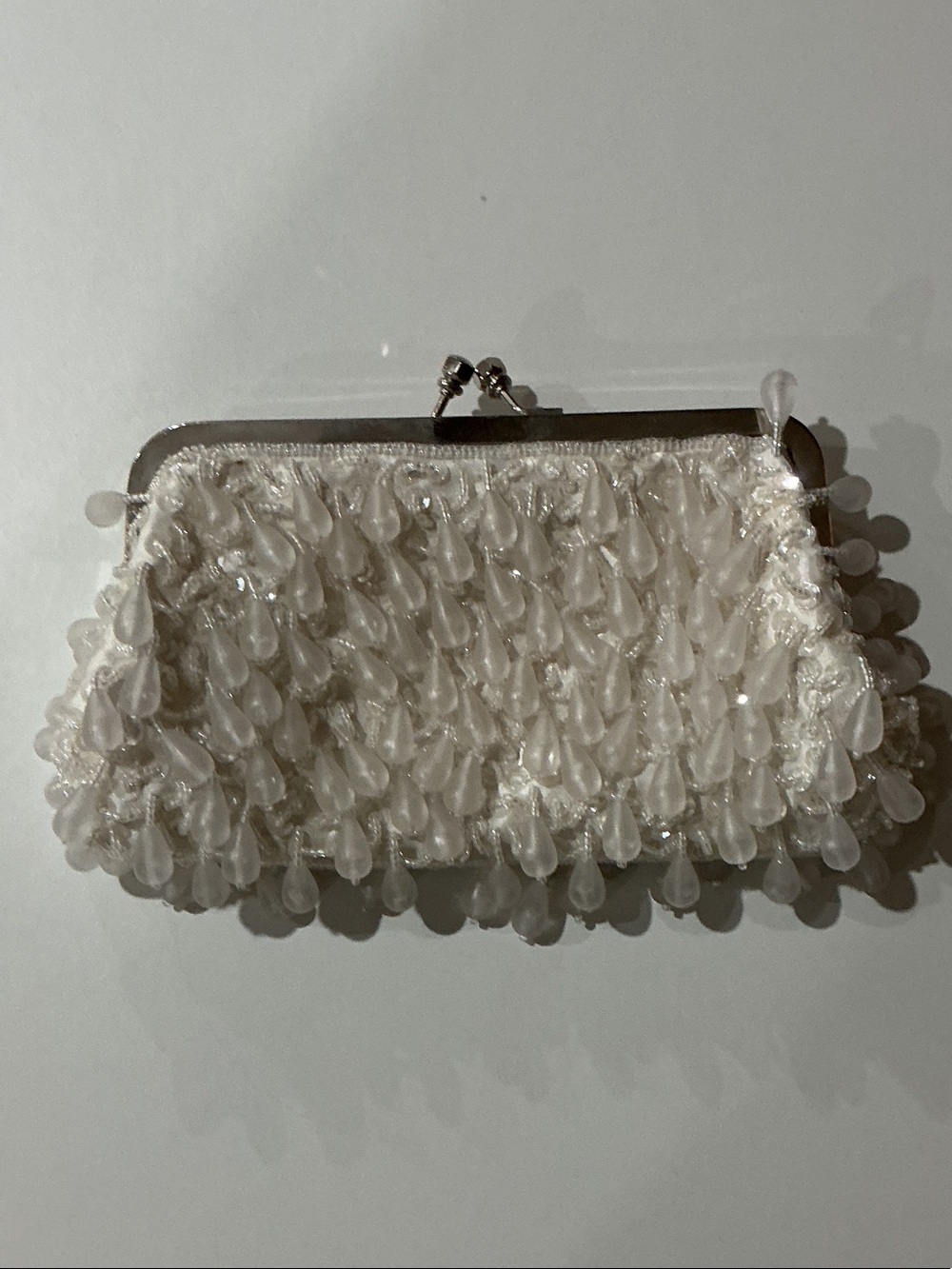 Beaded Ivory Evening Clutch with Teardrop Embellishments